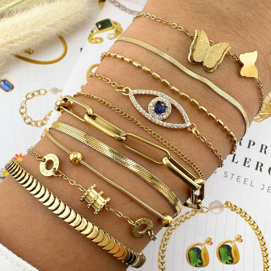 Gold Evil Eye Bracelet Sapphire Blue Crystal Charm