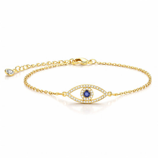 Gold Evil Eye Bracelet Sapphire Blue Crystal Charm