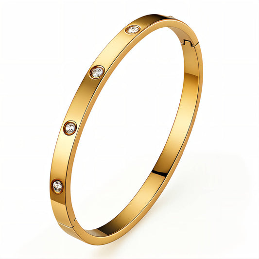 Gold Crystal Inlaid Bangle Bracelet Love Cuff