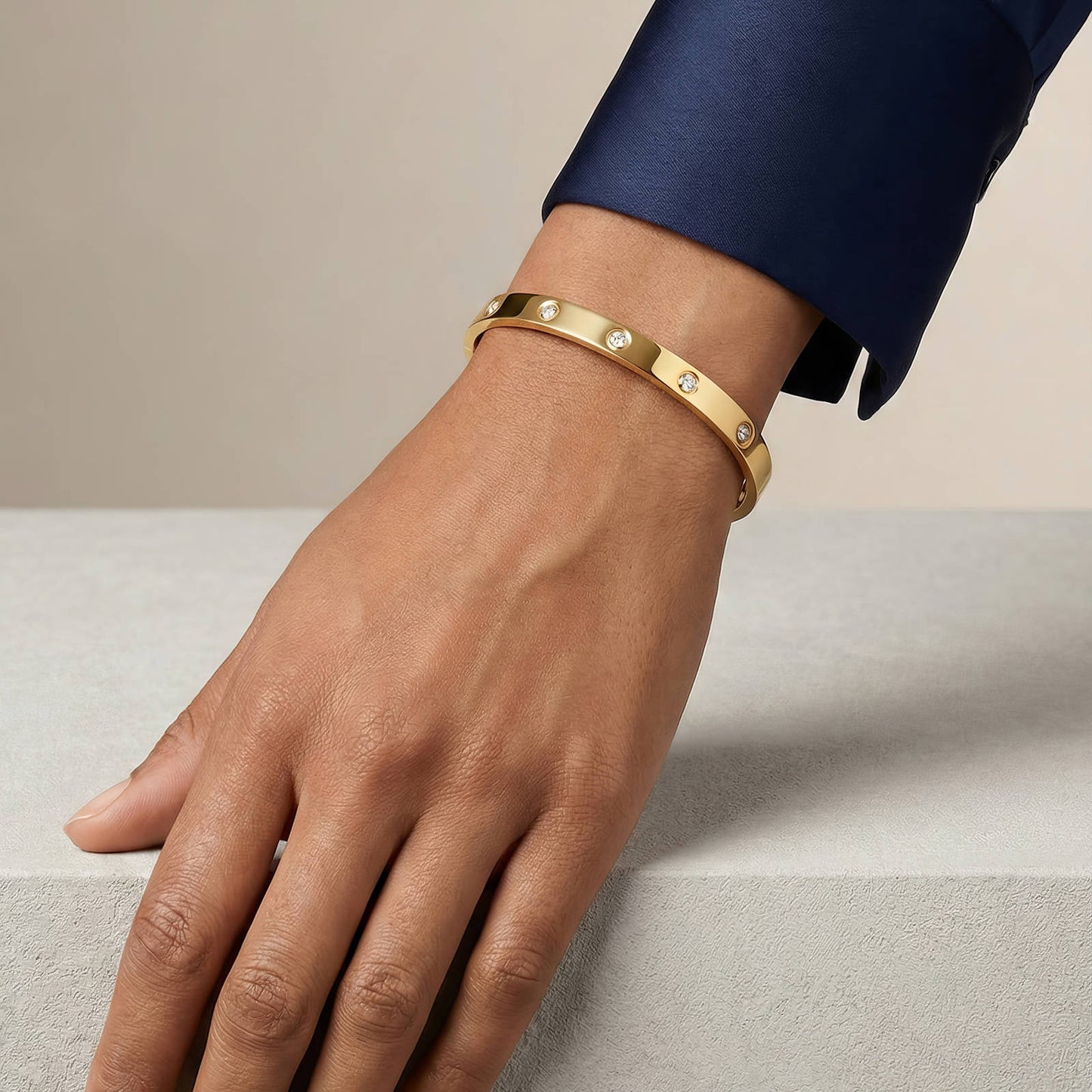 Gold Crystal Inlaid Bangle Bracelet Love Cuff