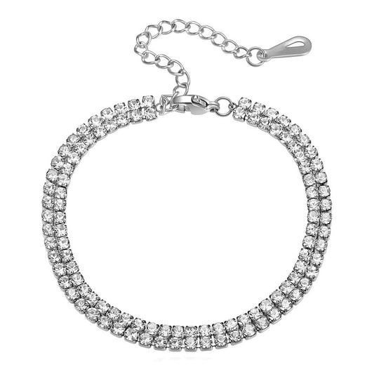 Silver Double Row Rhinestone Tennis Bracelet
