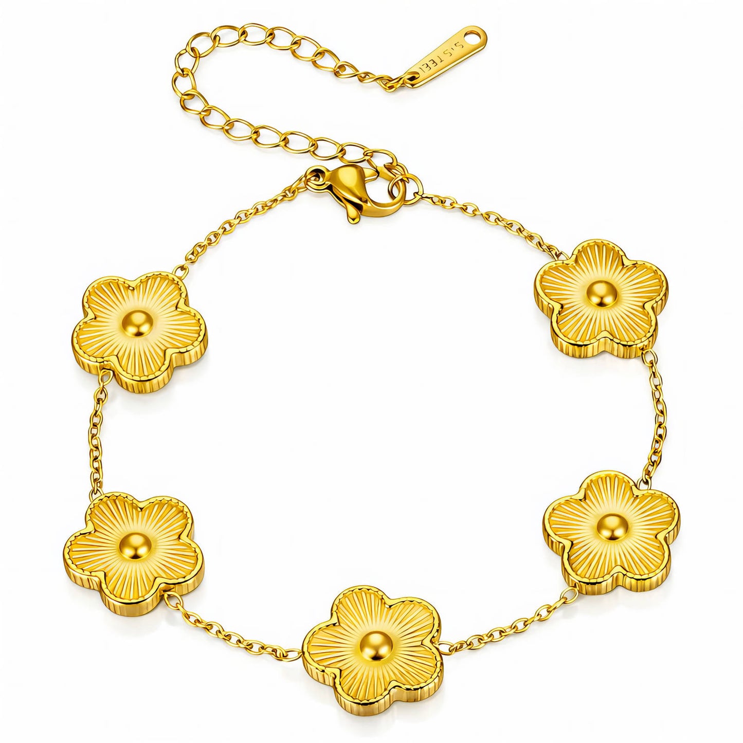 Gold Flower Charm Bracelet Stainless Steel Floral Chain