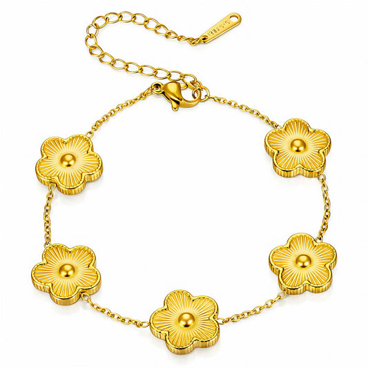 Gold Flower Charm Bracelet Stainless Steel Floral Chain