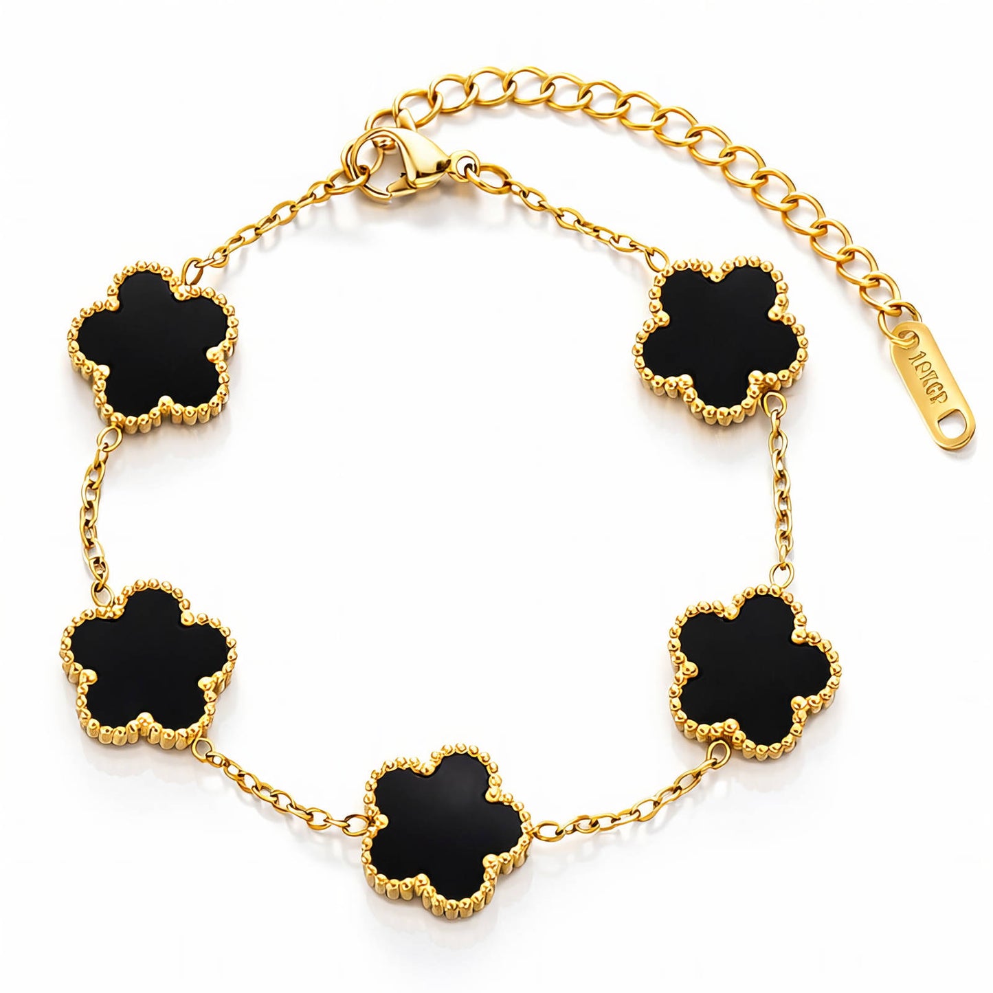 Gold Black Clover Charm Bracelet Alhambra Style 18KGP
